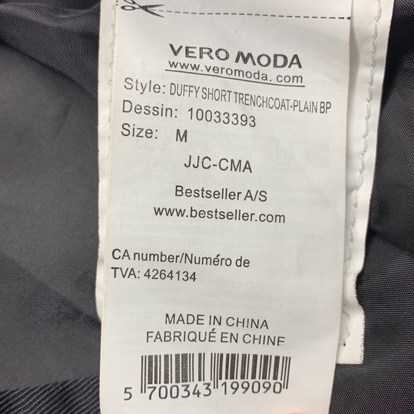 𝅺VERO Moda Duffy Short Trench Coat Size M - Picture 9 of 10